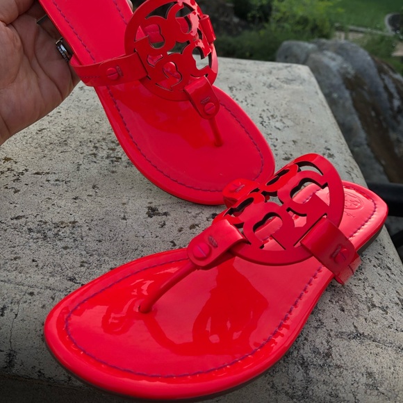 neon pink tory burch sandals